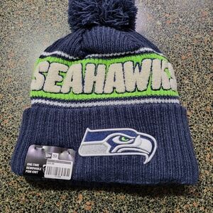 NFL Seahawks Kids Pom Knit Hat - Navy and Green